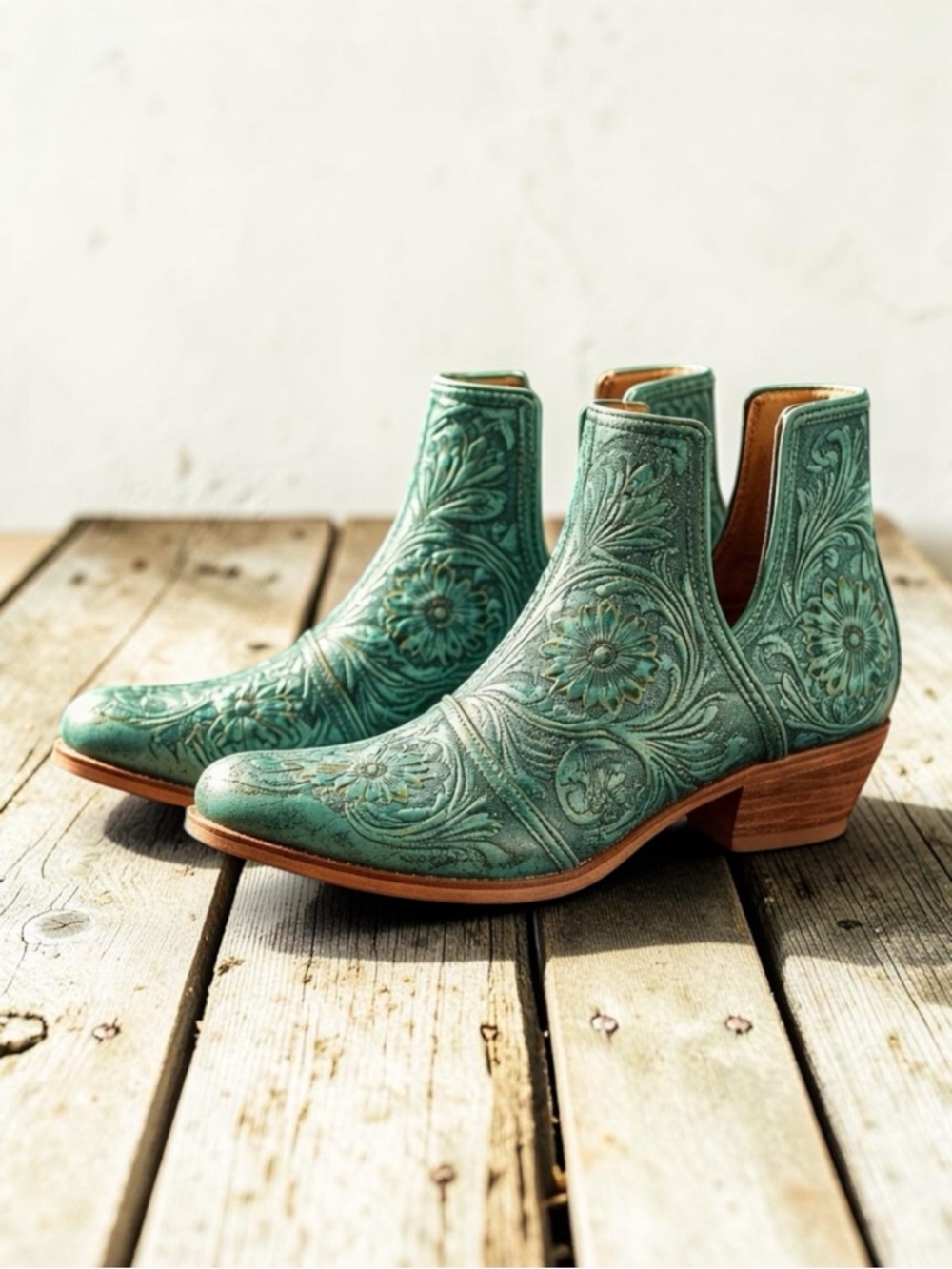 Myra Western Tooled Leather Booties Teal Ebony Cowgirl Ankle Boots Size 6 NWT